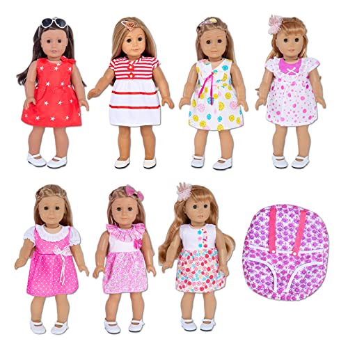ebuddy Doll Clothes 7 Set Doll Dress and 1 Backpack for 14-16 inch Alive Baby Dolls, New Born Baby Dolls and American 18 inch Gi