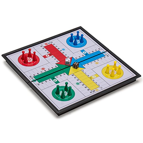 Yellow Mountain Imports Ludo Magnetic Folding Travel Board Game Set - 9.75 Inches - Portable Classic Strategy Game Set