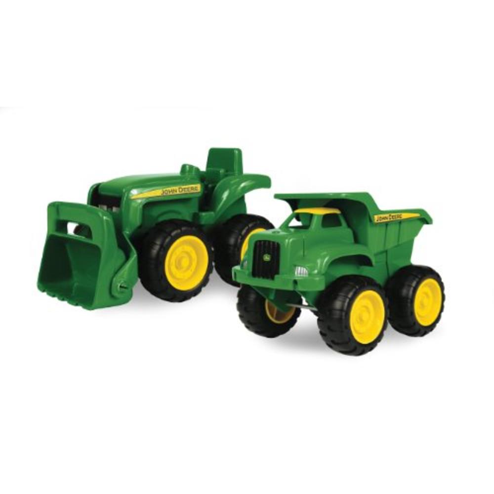 John Deere Sand Toys Dump Truck and Toy Tractor with Loader for Kids Aged 18 Months and Up, 6 Inch, Green (Pack of 2)