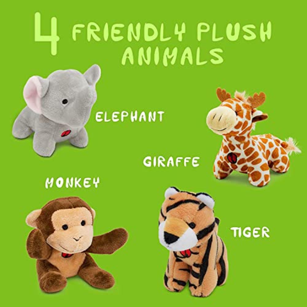 Kleeger KLEEGER Plush Talking Jungle Animals Toy Set (5 Pcs - Plays Sounds)  with Carrier for Kids | Stuffed Monkey, Giraffe, Tiger & Ele