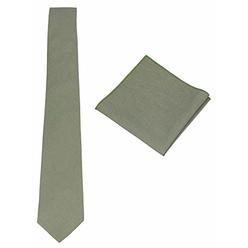 Gollate Mens Solid Skinny Linen Tie with Pocket Square Gift, Sage Green, Size One Size