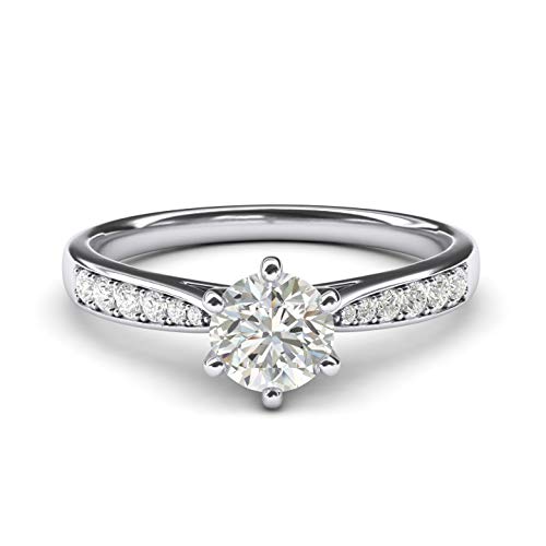 LANDA JEWEL 14k white gold 1.0 CT Classic 6-Prong Simulated Diamond Engagement Ring Graduated Side Stones Promise Bridal Ring (5.5)
