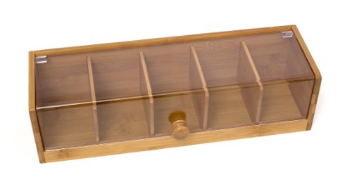 Lipper International 8187 Bamboo Wood and Acrylic Tea Box with 5 Sections, 14" x 5" x 3-3/4"