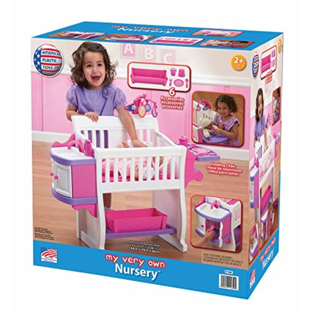 American Plastic Toys Kids’ My Very Own Nursery Baby Doll Playset, Doll Furniture, Crib, Feeding Station, Learn to Nurture and C