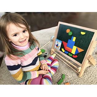 Toys of Wood Oxford TOWO Wooden Easel for Children Foldable Double Magnetic  Boards Magnetic Shapes Letters Numbers and Paper roll Kids Art Easel -Ta