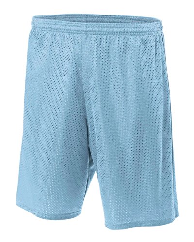 A4 9 Inch Lined Tricot Mesh Short, Light Blue, Large