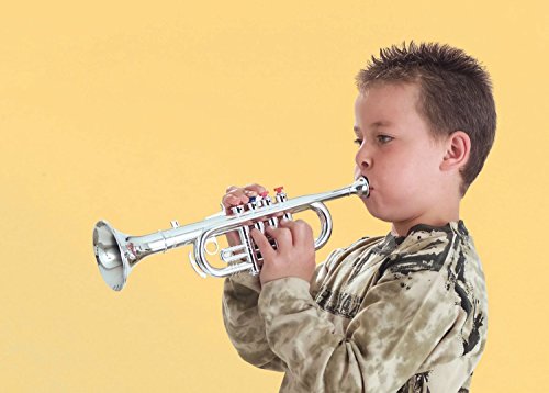 CLICK N PLAY Set of 2 Musical Wind Instruments for Kids - Metallic Silver Saxophone and Trumpet Horn
