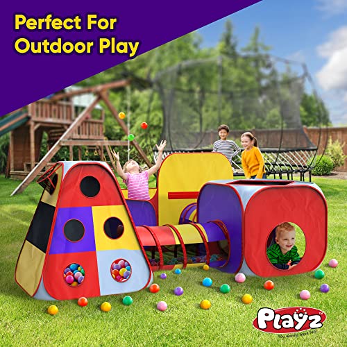 Playz 5pc Kids Playhouse Jungle Gym Ball Pit with Dart Board & 5 Sticky Balls - Fold Up Pop Up Tents, Tunnels & Basketball Pit P
