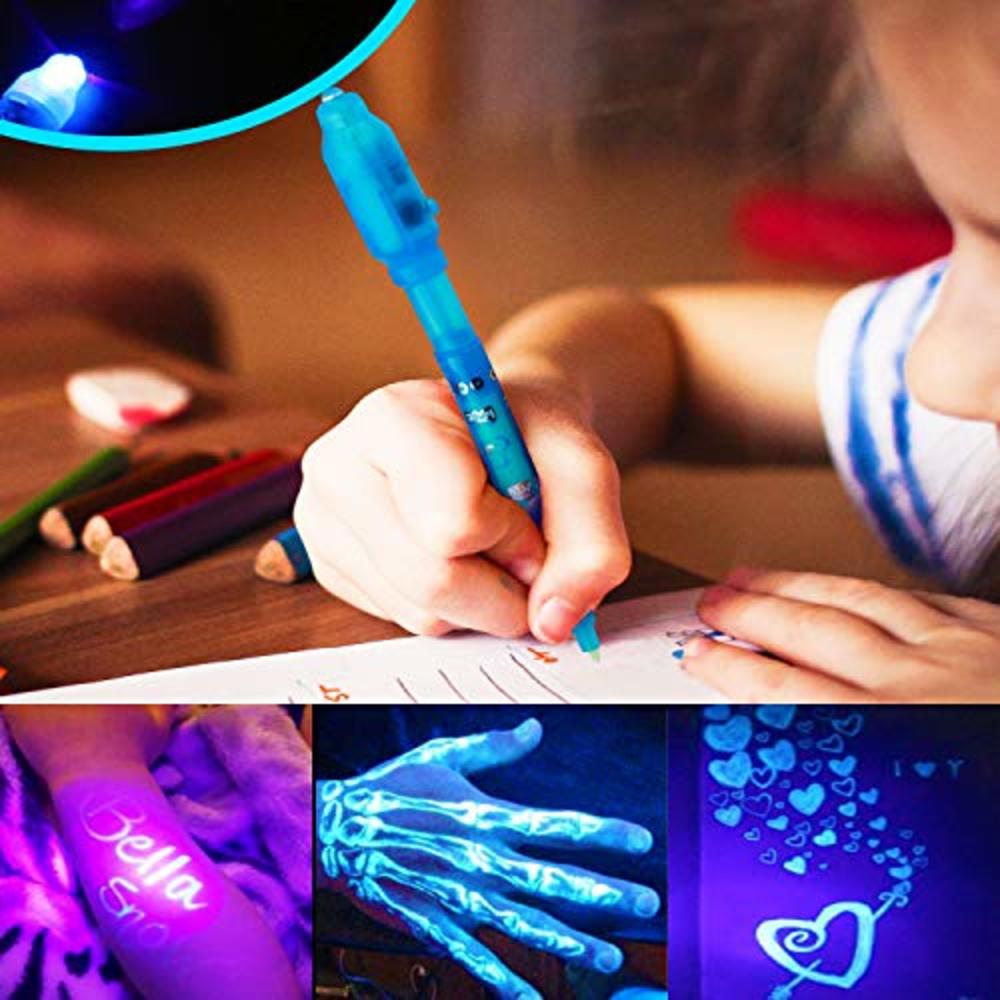VOVRU Invisible Ink Pen 24Pcs Spy Pen with UV Light Magic Marker Kid Pens for Secret Message and Birthday Party,Writing Secret Message