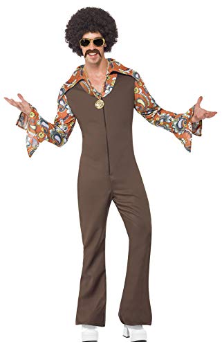 Smiffys mens Groovy Boogie Costume, Brown, L - US Size 42"-44"