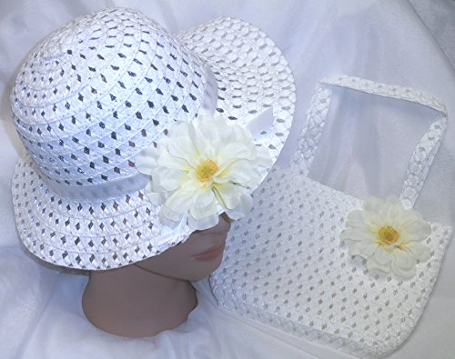 Kidz Fun Fashions White Easter Hat Spring Hat White Flower Tea Party w/Matching Handbag