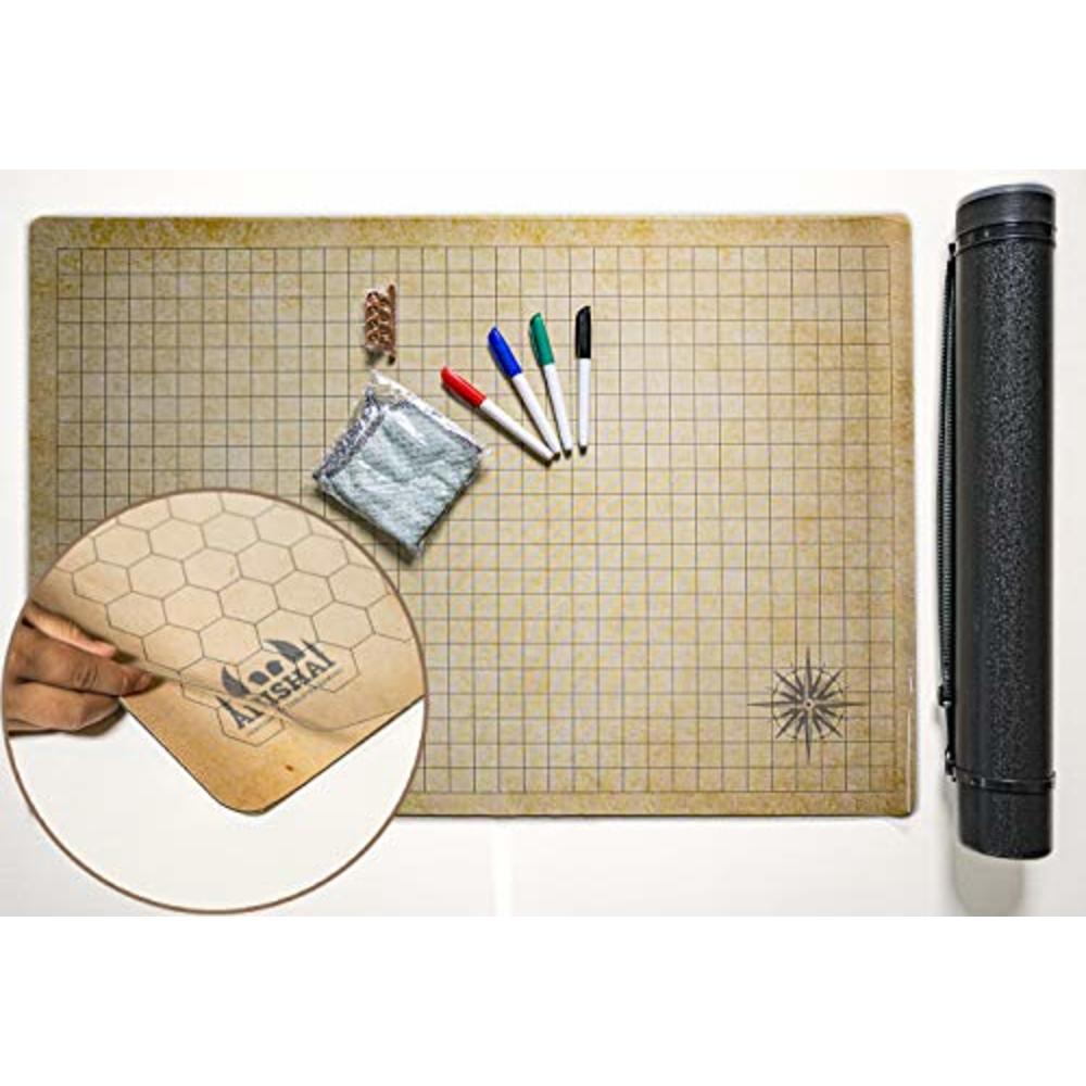 Abishai RPG Battle Grid Mat - 24" x 36" Double Sided Neoprene Mat Plus Dry Erase PVC Film - Table Top Role Playing Map - DND Role Play -