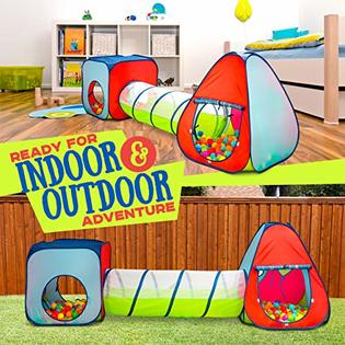 Kiddey in Kids Pop Up Play Tent with Crawl Tunnel and Ball Pit