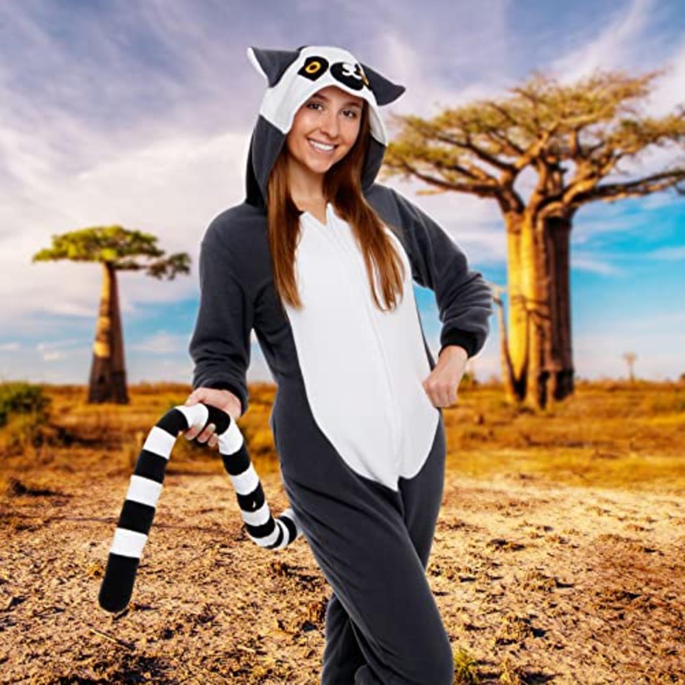 Silver Lilly FUNZIEZ! Adult Lemur Costume - Slim Fit Animal Pajamas - One  Piece Cosplay (Medium) Grey/White