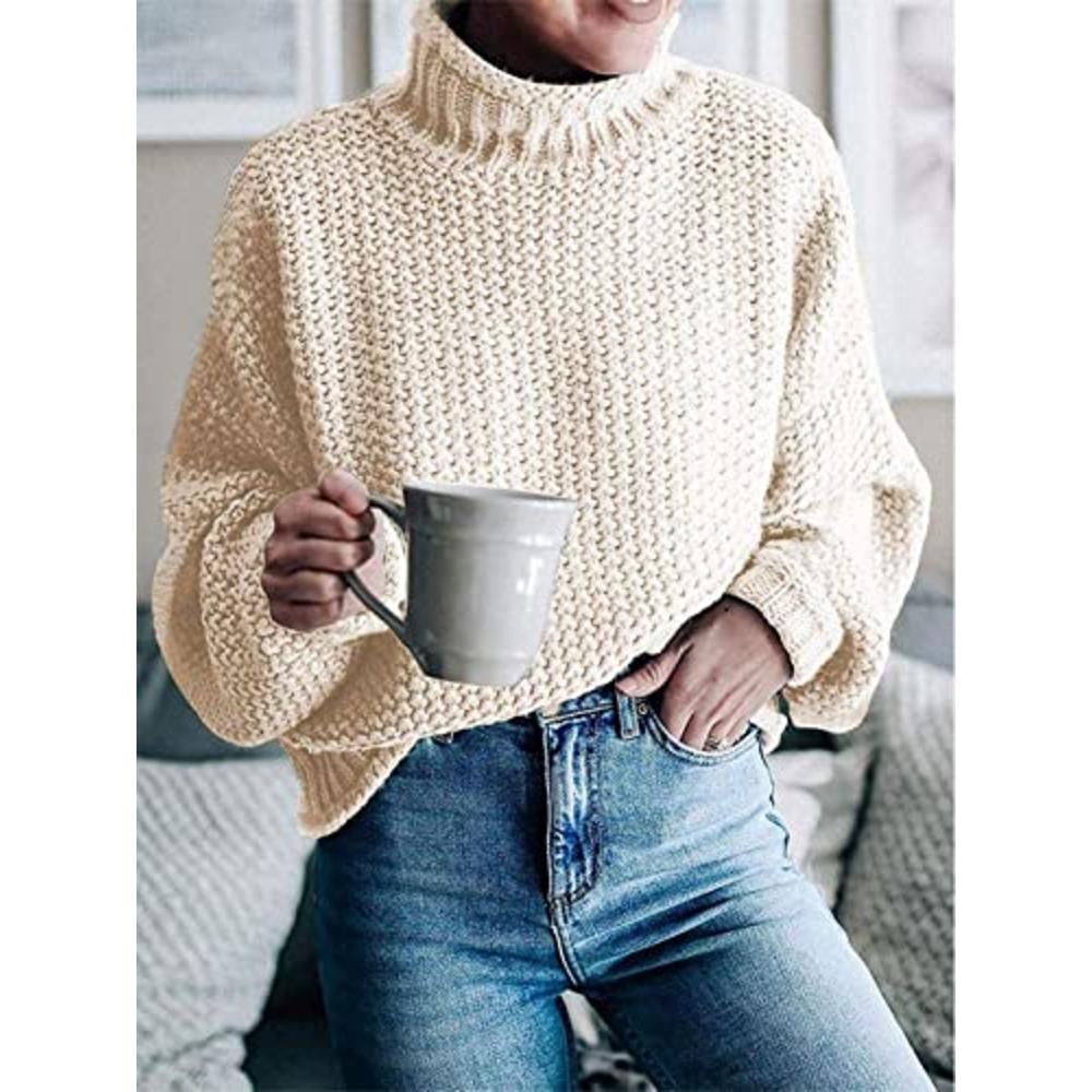 AntcolonY Womens Oversized Turtleneck Knit Sweaters Chunky Baggy Casual  Pullover Batwing Long Sleeve Loose Tops