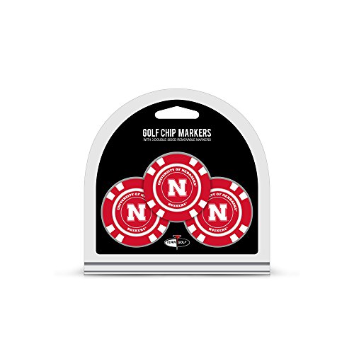 Team Golf NCAA Nebraska Cornhuskers Golf Chip Ball Markers (3 Count), Poker Chip Size with Pop Out Smaller Double-Sided Enamel M