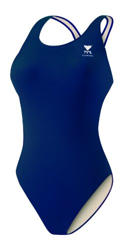 TYR Sport Girls Solid Maxback Swim Suit (Navy, 24)