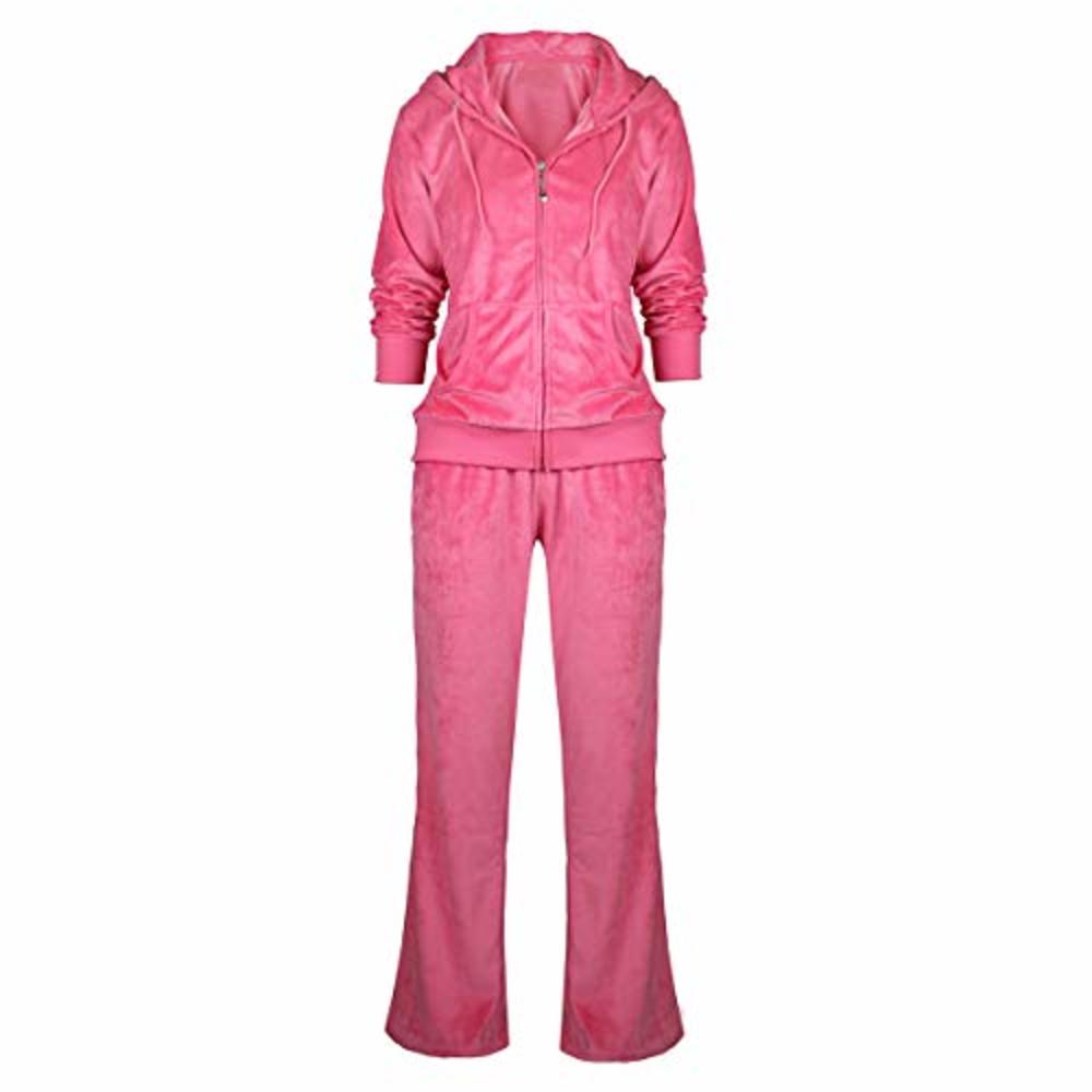 LeeHanton Women Warm Up Suits Sets Running Zip Up 2 Pieces Jogging Outfits Hoodie and Pants Velour Jumpsuit Coral XL