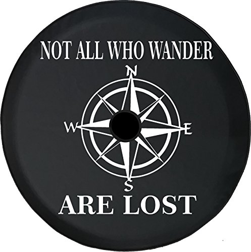 American Unlimited JL Spare Tire Cover with Backup Camera Hole Not All Who Wander are Lost Compass Star Size Black 32 in
