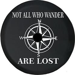 American Unlimited JL Spare Tire Cover with Backup Camera Hole Not All Who Wander are Lost Compass Star Size Black 32 in