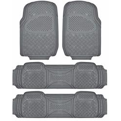 BDK Heavy Duty VAN SUV Rubber Floor Mats - 4 Pieces 3 Rows Full Set- All Weather Trimmable Mat (Gray) - MT-713-711-GR_AMHD