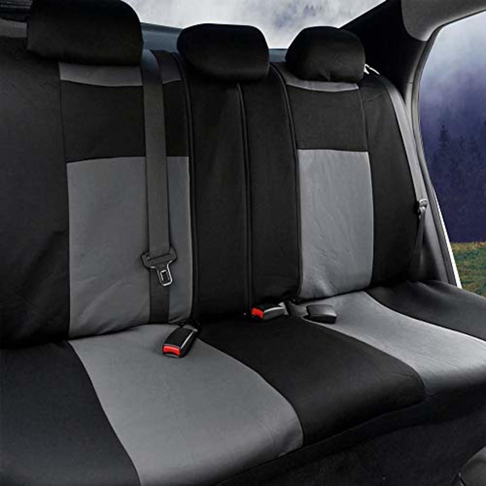 BDK PolyPro Car Seat Covers Full Set in Gray on Black – Front and Rear Split Bench Seat Protectors, Easy to Install, Universal F