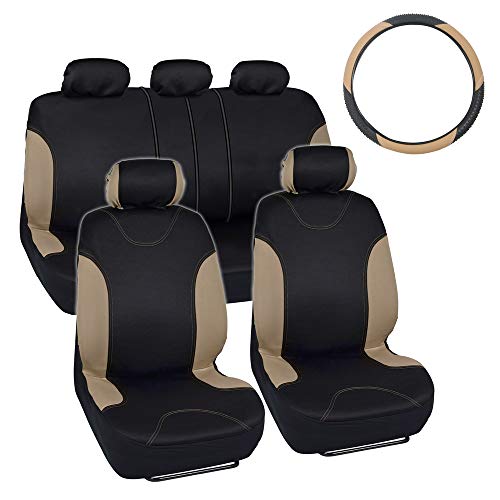 BDK Simply Covered ? Accent Car Seat Covers & Steering Wheel Cover ? Polyester Comfort Cloth (Beige)