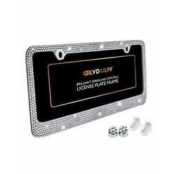 BLVD-LPF OBEY YOUR LUXURY Popular Bling 7 Row Clear Color Crystal Metal Chrome License Plate Frame with Screw Caps - 1 Frame