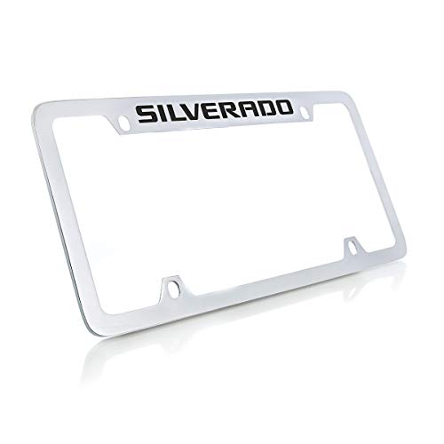 Chevrolet Silverado Chrome Plated Metal Top Engraved License Plate Frame Holder