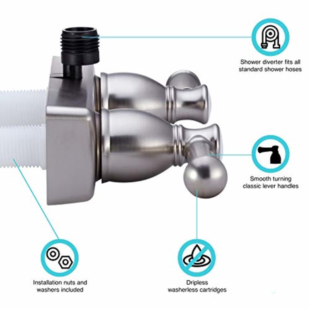 Dura Faucet DF-SA100L-SN RV Shower Faucet Valve Diverter with Hot/Cold Handles (Brushed Satin Nickel)