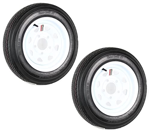 eCustomRim Two Trailer Tires On Rims 4.80-12 480-12 4.80 X 12 LRB 5Lug Wheel White Spoke