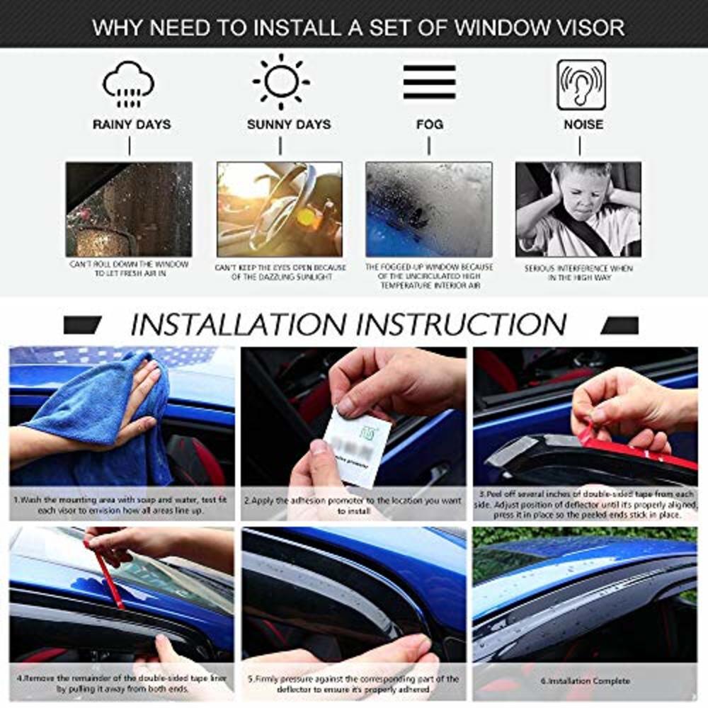 IKON MOTORSPORTS Tape On External Window Visor, Deflector Compatible With 2006-2010 Jeep Commander, Slim Tinted Acrylic