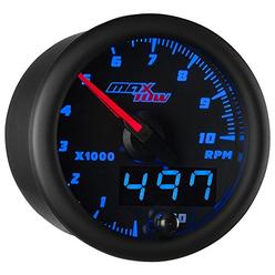 MAXXHAUL MaxTow Double Vision 10,000 RPM Tachometer Gauge - for 1 - 10 Cylinder Gas Powered Engines - Black Gauge Face - Blue LED Illumin