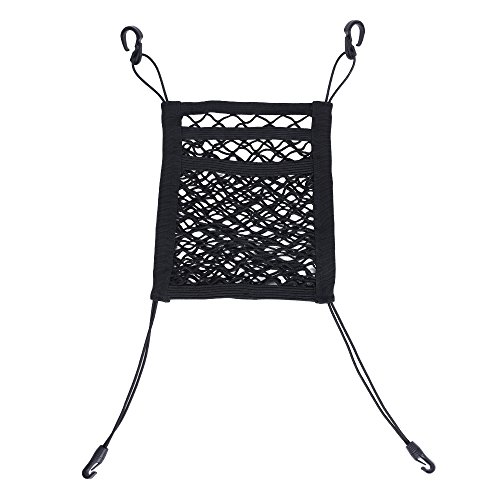 MICTUNING Upgraded 2-Layer Universal Car Seat Storage Mesh Organizer - Mesh Cargo Net Hook Pouch Holder for Purse Bag Phone Pets