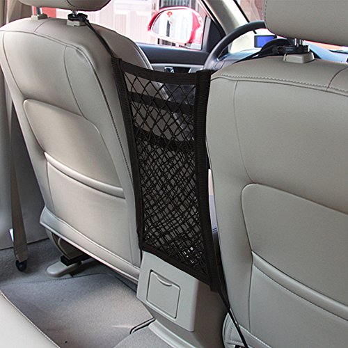 MICTUNING Upgraded 2-Layer Universal Car Seat Storage Mesh Organizer - Mesh Cargo Net Hook Pouch Holder for Purse Bag Phone Pets