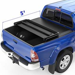 oEdRo Soft Tri-fold Truck Bed Tonneau Cover Compatible with 2005-2015 Toyota Tacoma with 5ft Bed, Fleetside with Track Rail Syst