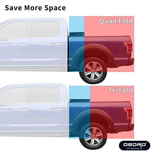 oEdRo Soft Quad Fold Truck Bed Tonneau Cover Compatible with 2002-2021 Dodge Ram 1500 (Inclu. Classic & New), 2003-2021 2500 350