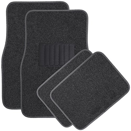 OxGord 4 Piece Luxe Carpet-Floor-Mats Set for Car - Rubber-Lined All-Weather Heavy-Duty Protection for All Vehicles, Charcoal