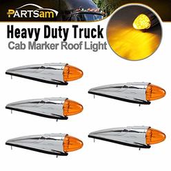 Partsam 5PCS 17 LED Amber Torpedo Cab Marker Roof Running Top Lights Assembly Super Bright Chrome Heavy Duty Trucks Replacement 