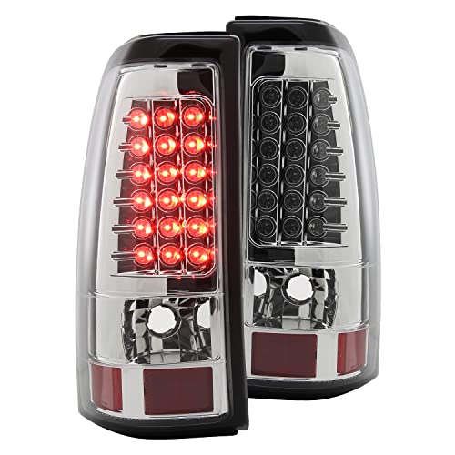 Spec-D Tuning Chrome Housing Clear Lens LED Tail Lights Compatible with Chevy Silverado 1500 2500 HD 2003-2006, 04-06 3500, GMC 