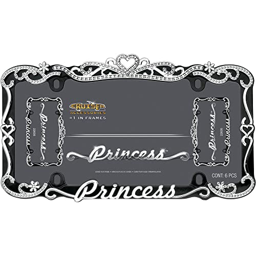 Unique Imports Classic Frames Princess Heart Black Metal License Plate Frame - Bling Crystal Inlays