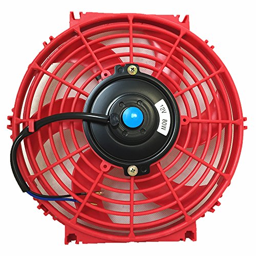 Upgr8 Universal High Performance 12V Slim Electric Cooling Radiator Fan with Fan Mounting Kit (10 Inch, Red)