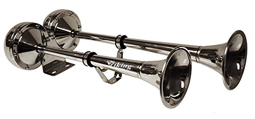 Viking Horns Stainless Steel 304, Loud 125 Decibels Electric 12 Volt Dual Trumpet Marine Horn for RV/Truck/SUV/Boat/Pick-Up
