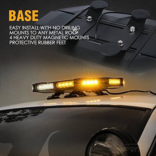 Xprite 18" White Amber LED Heavy-Duty Rooftop Emergency Strobe Light Bar, Magnetic Mount Safety Flashing Beacon Lights for Const