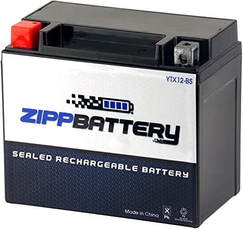 Zipp Battery YTX12-BS Maintenance Free Replacement Battery for ATV, Motorcycle, Scooter, and UTV: 12 Volts, 1.2 Amps, 10Ah, Nut 