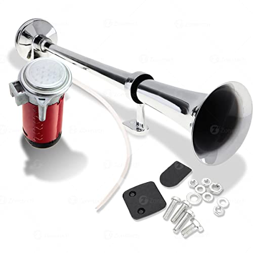 zonetech Zone Tech 12V Single Trumpet Air Horn - Premium Quality Silver Single Trumpet Air Horn Relay Included Chrome + Compressor Super 