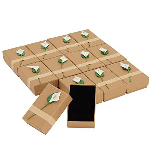 Juvale Lily Flower Kraft Paper Boxes with Lids for Jewelry, Party Favors (3.5 x 2 In, 12 Pack)