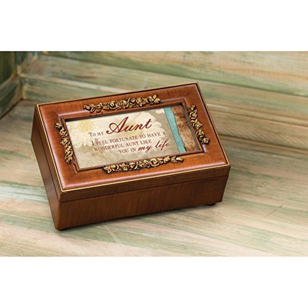 Cottage Garden Aunt Fortunate to Have You Woodgrain Embossed Rose Petite Music Box Plays Wonderful World