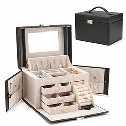 Vlando City Beauty Medium Jewelry Box, Faux Leather Jewelry Organizer Gift for Women-Black