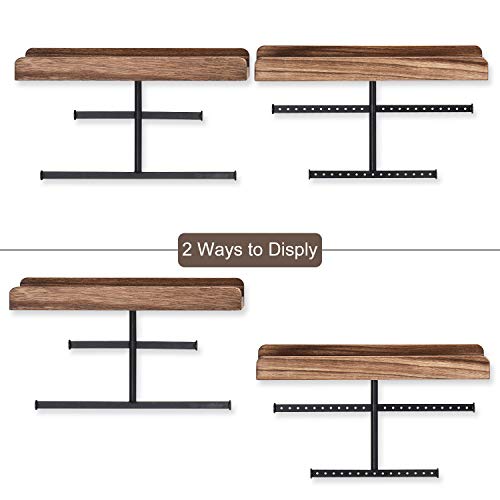 Keebofly Hanging Wall Mounted Jewelry Organizer with Rustic Wood Jewelry Holder Display for Necklaces Bracelet Earrings Ring Set